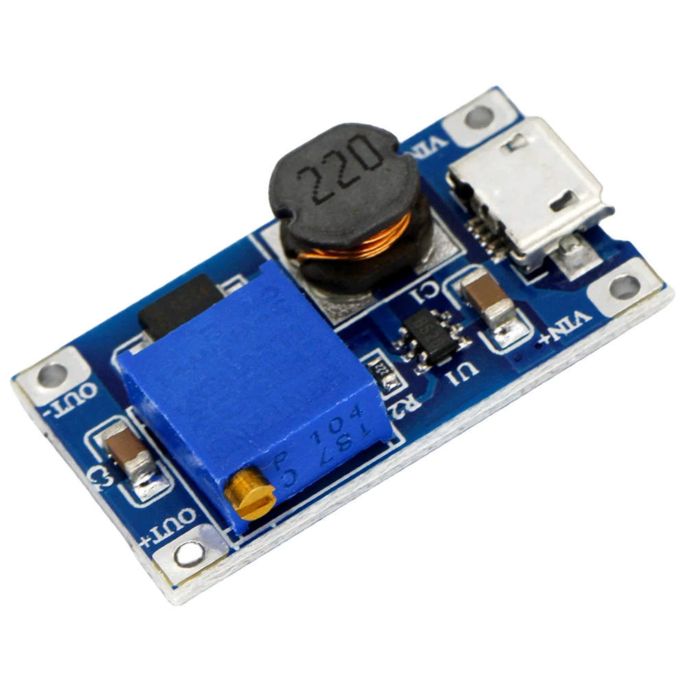 MT3608 2A DC-DC Step Up Adjustable Boost Module Power Supply Booster Module With Micro USB 2V-24V to 5V 9V 12V 28V for Arduino