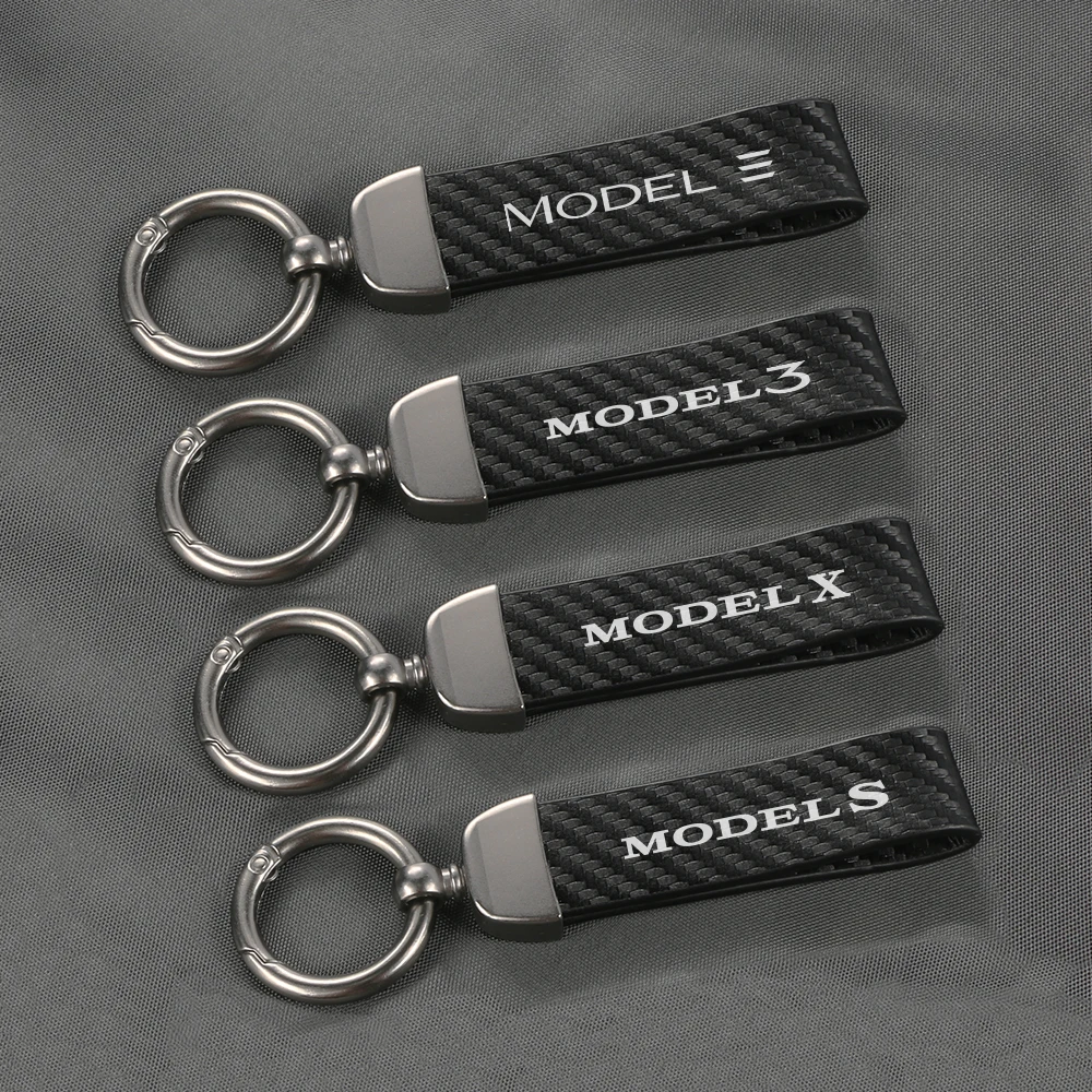 Car PU Leather Carbon Fiber Pattern Keychain 360 Degree Rotating Keyring Auto Accessories For Tesla Model 3 X S Y P100D SpaceX