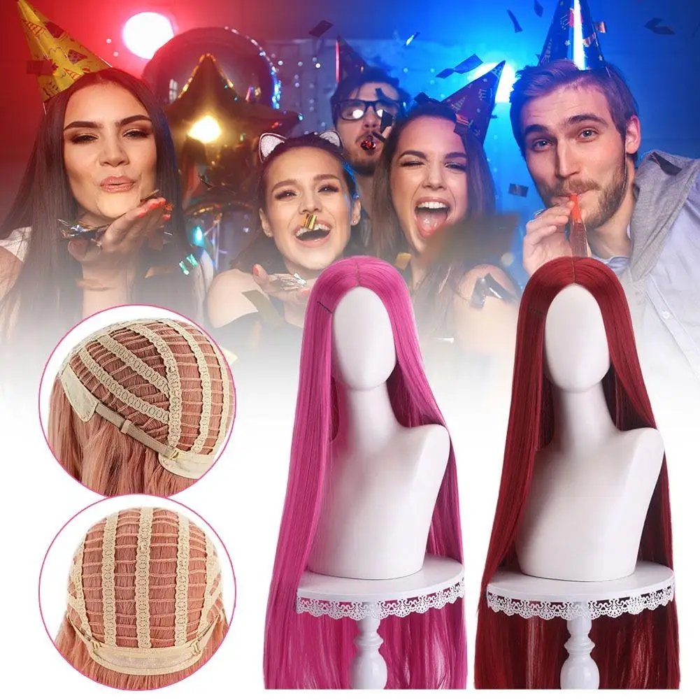 40Inch Long Straight Cosplay Wig Centre Parting - Blond/Pink/Red/Purple Heat Resistant Synthetic Hair, Perfect for Halloween Hol