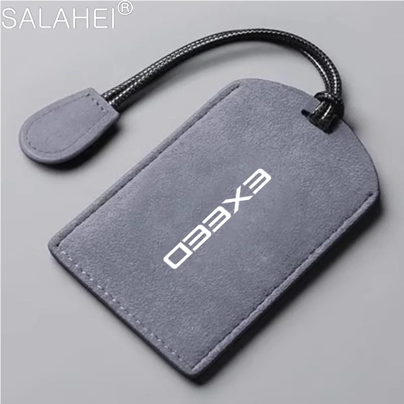 Suede Leather Car NFC Card Smart Remote Key Case Cover Protector Shell For Chery Exeed RX 2023 2024 Keychain Accessories
