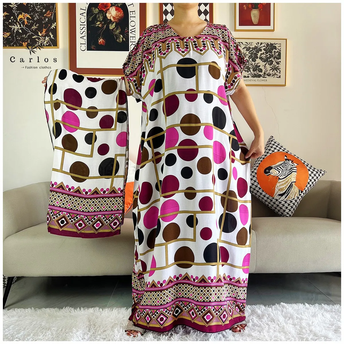 New Style Short Sleeve 2 Pieces African Dashiki Floral Printing Loose Cotton Caftan Lady Summer Maxi Casual Dresses Vestidos