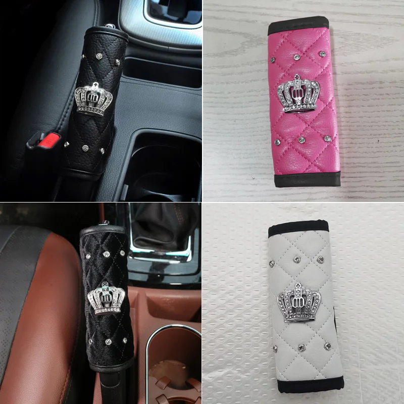 High Quality Leather with Rhinestone Car Handbrake Grips Cover Car Door Handle Case Interior Accessories For Women Girls Men