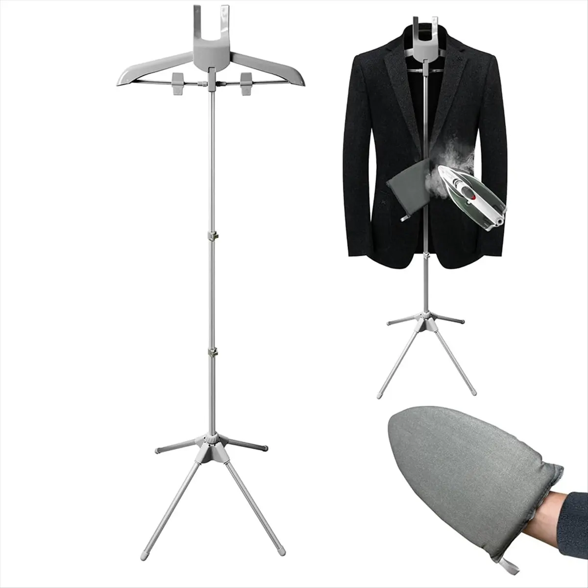 N14R Top Foldable Garment Steamer Stand with Ironing Gloves for Clothes,Adjustable Steamer Rack with Two Clips for Suit Shirt,A