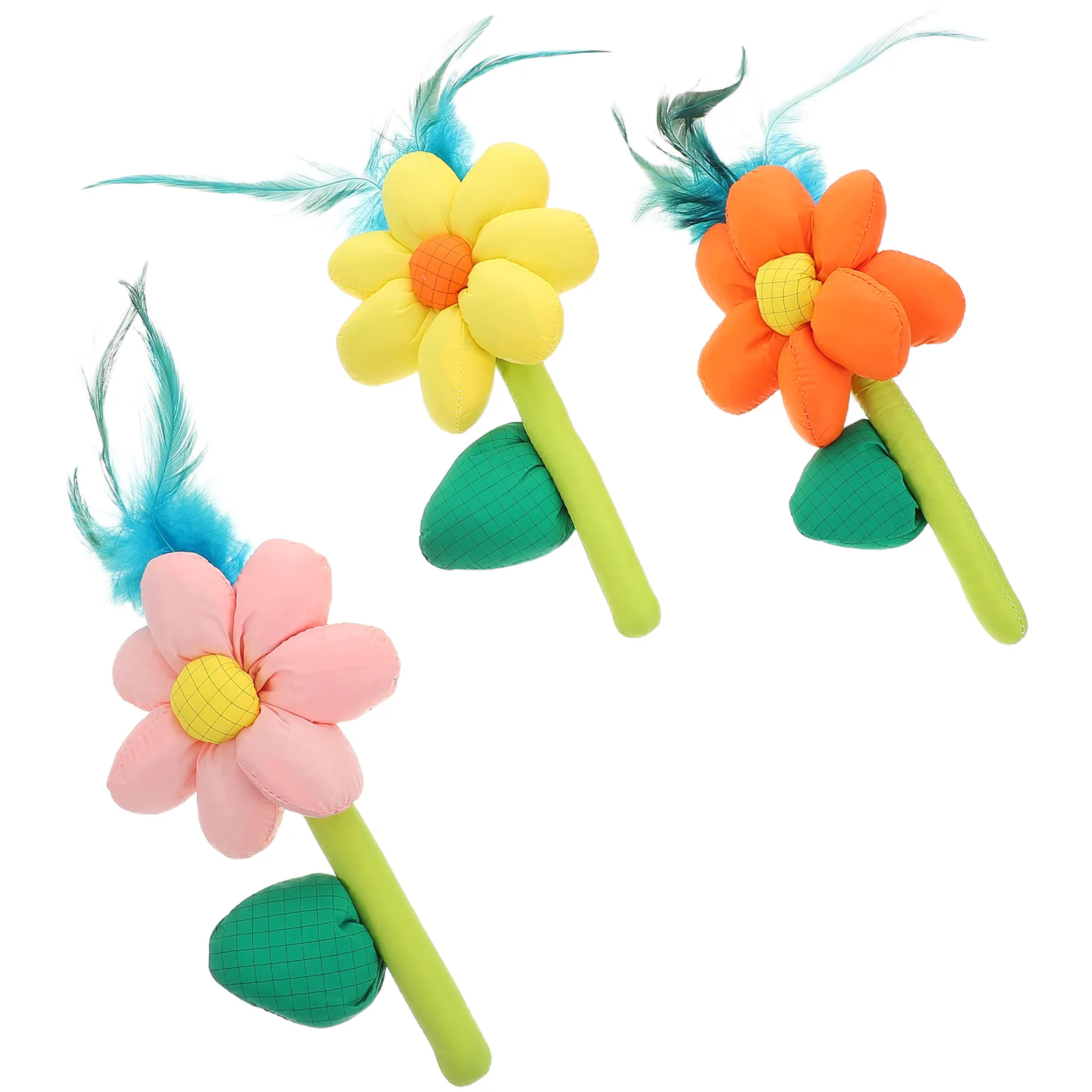 

3Pcs Interactive Cat Teaser Set Fabric Flower Plume Design for Indoor Cats Stimulating Hunting Play Entertainment