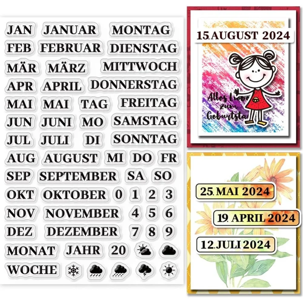 Deutscher Kalender, transparente Stempel, Geburtstagsstempel für DIY Scrapbooking, Sprüche, deutscher transparenter Silikonstempel, transparente Stempel, Siegel