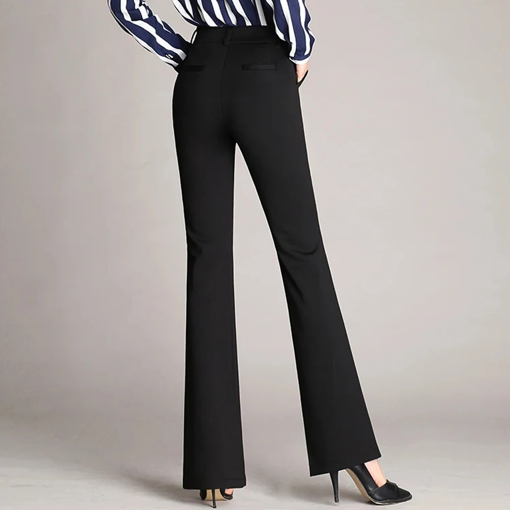 Korean Fashion Simplicity High Waist Flare Pants For Women Elegant Vintage Straight Trousers Women Casual Office Black Suit Pant