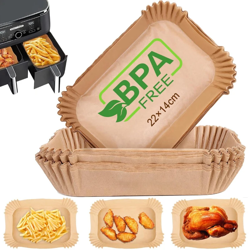 Backpapier-Einlagen für Heißluftfritteusen, rechteckig, antihaftbeschichtet, für Airfryer, Einweg-Pergamentpapierablagen für Ninja Dual-Zone-Korb