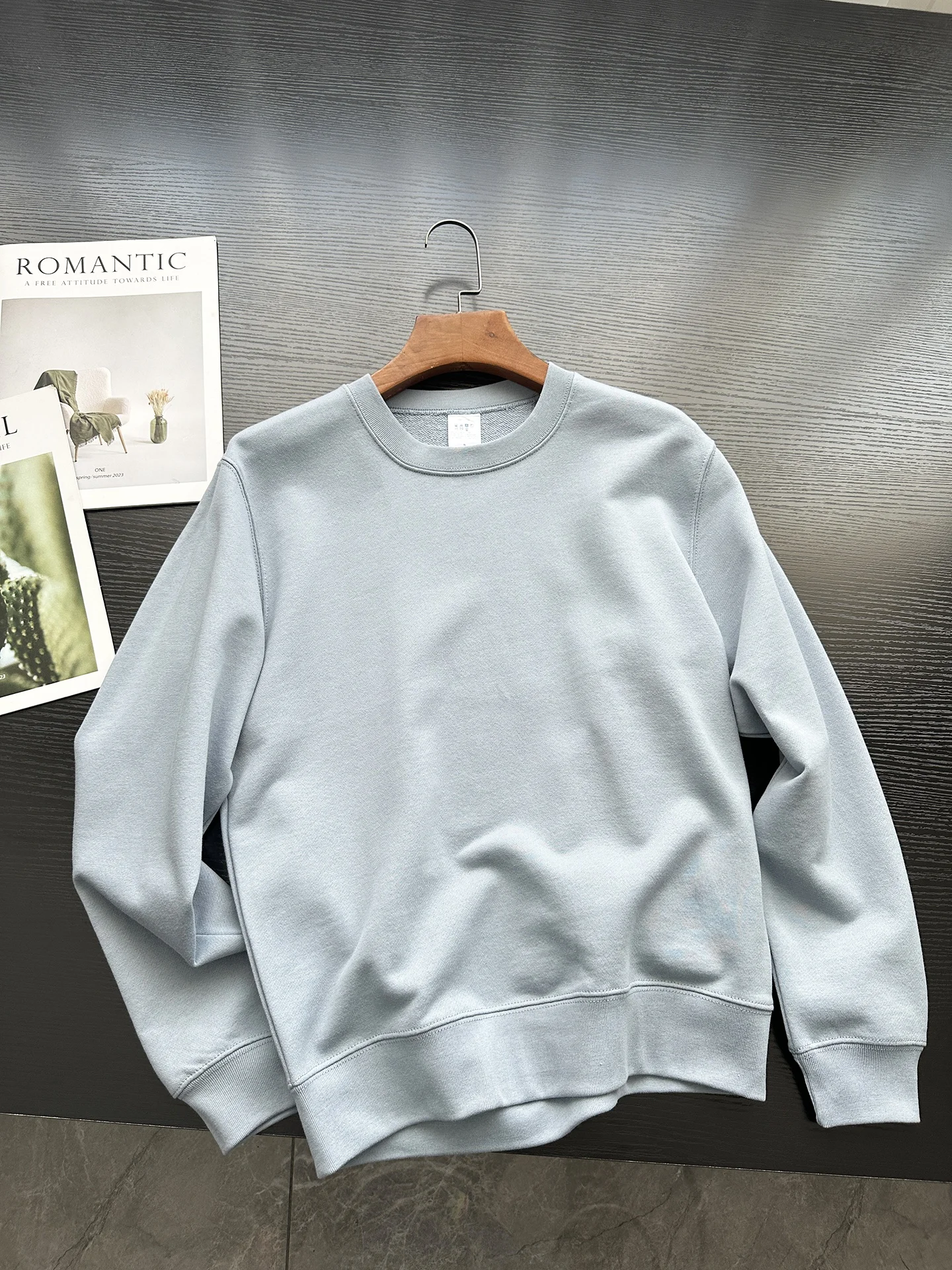 Camiseta de Manga Longa em Algodão Flanelado, Suéter Casual de Gola Redonda, Malha de Algodão para Homens e Mulheres, Tops de Casal para Primavera e O