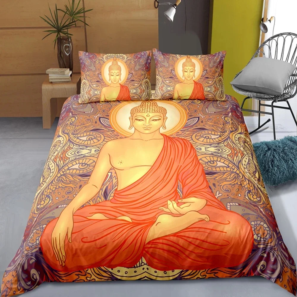 Zestaw pościeli King Queen Size Buddha Boho Mandala Colorful Design God Ganesha King Poliestrowa poszwa na kołdrę Indian Symbol Kołdra