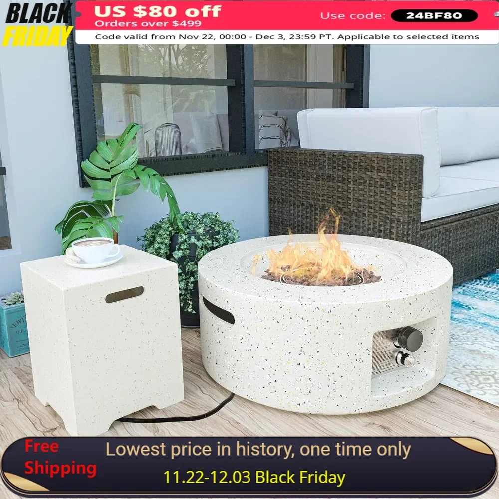 

Outdoor Propane Fire Pit, 40,000 BTU Gas Fire Table Smokeless Firepit Furniture with Tank Cover,Lava Rocks &Rain Cover, Fire Pit