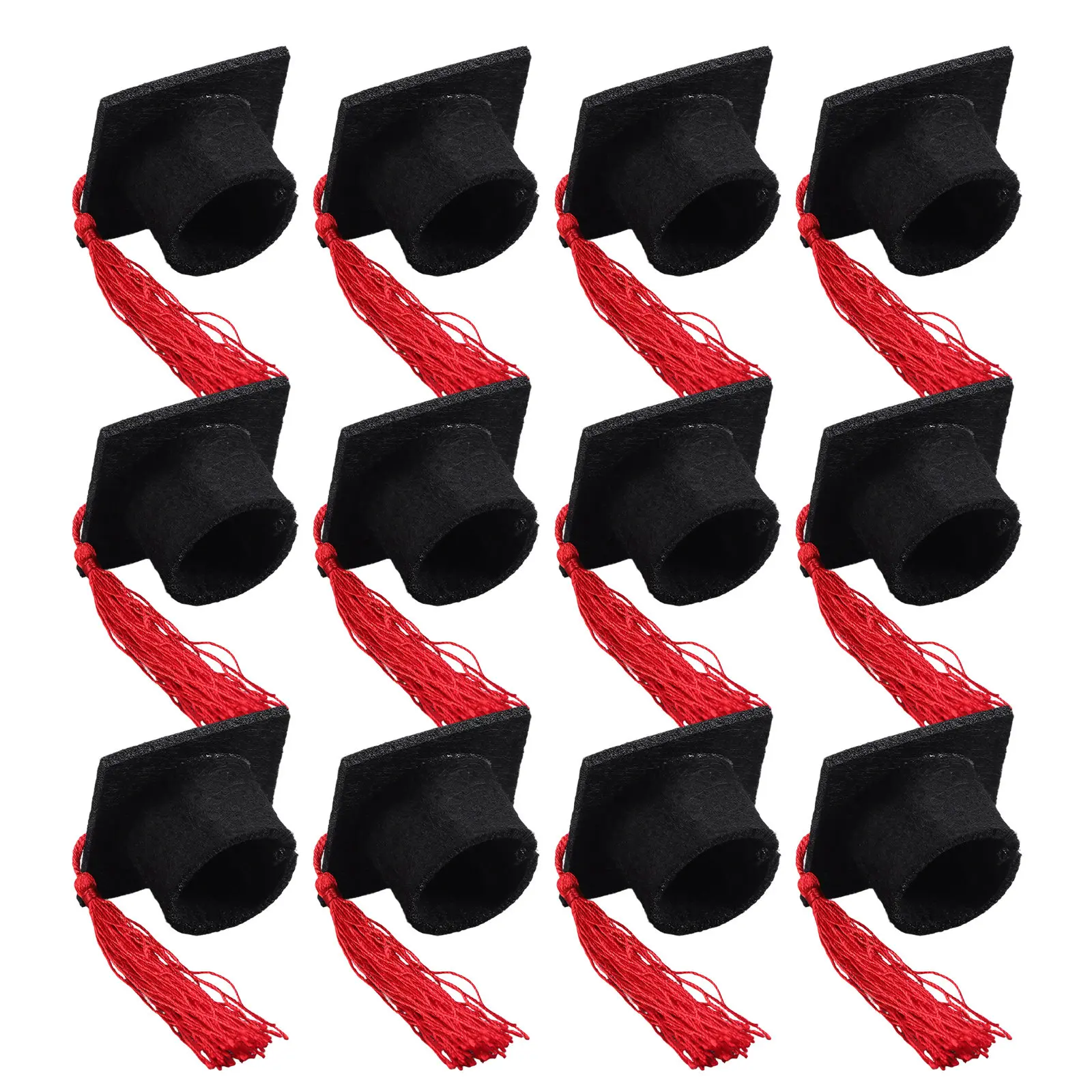 20Pcs Mini Graduation Caps Red Tassel 2.2x2.2x1.3in Stylish Flat for Graduation Cake Decoration Bottle Topper Craft