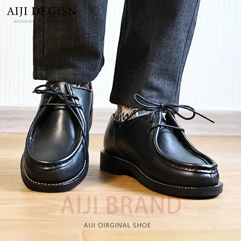 

Genuine Leather Work Dress Business Shoes Male British Handmade Square Toe Leather Shoes Men Derby Casual Thick Sole