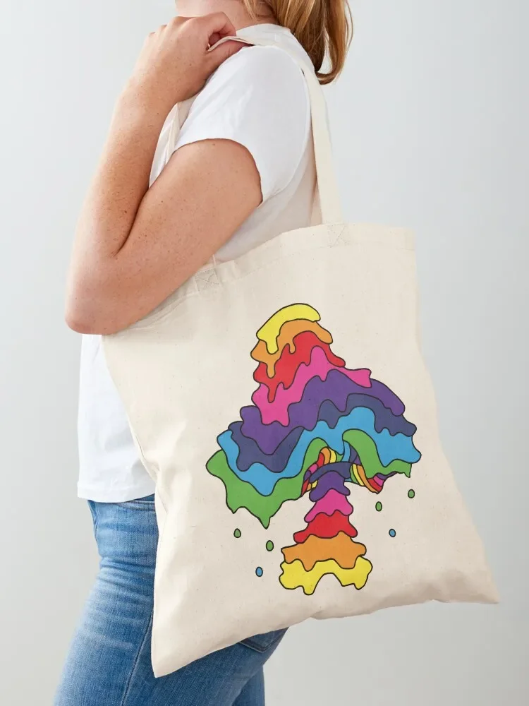 The Perfect Magic Mushroom: Trippy Rainbow Dripping Drops Line Art Tote Bag Woman shopper bag shopping cart bags Tote Bag