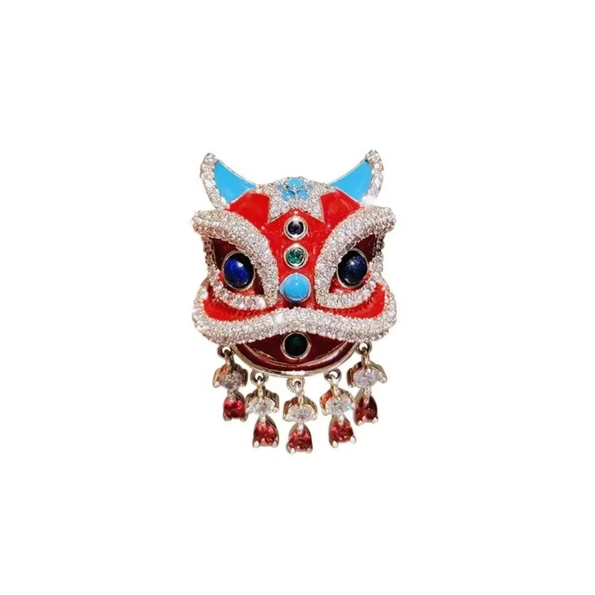 Lion Awakening Brooch Women's Chinese New Year Red Celebration Three Dimensional Gemstone Inlaid Chest Flower Coat Accessory Gif