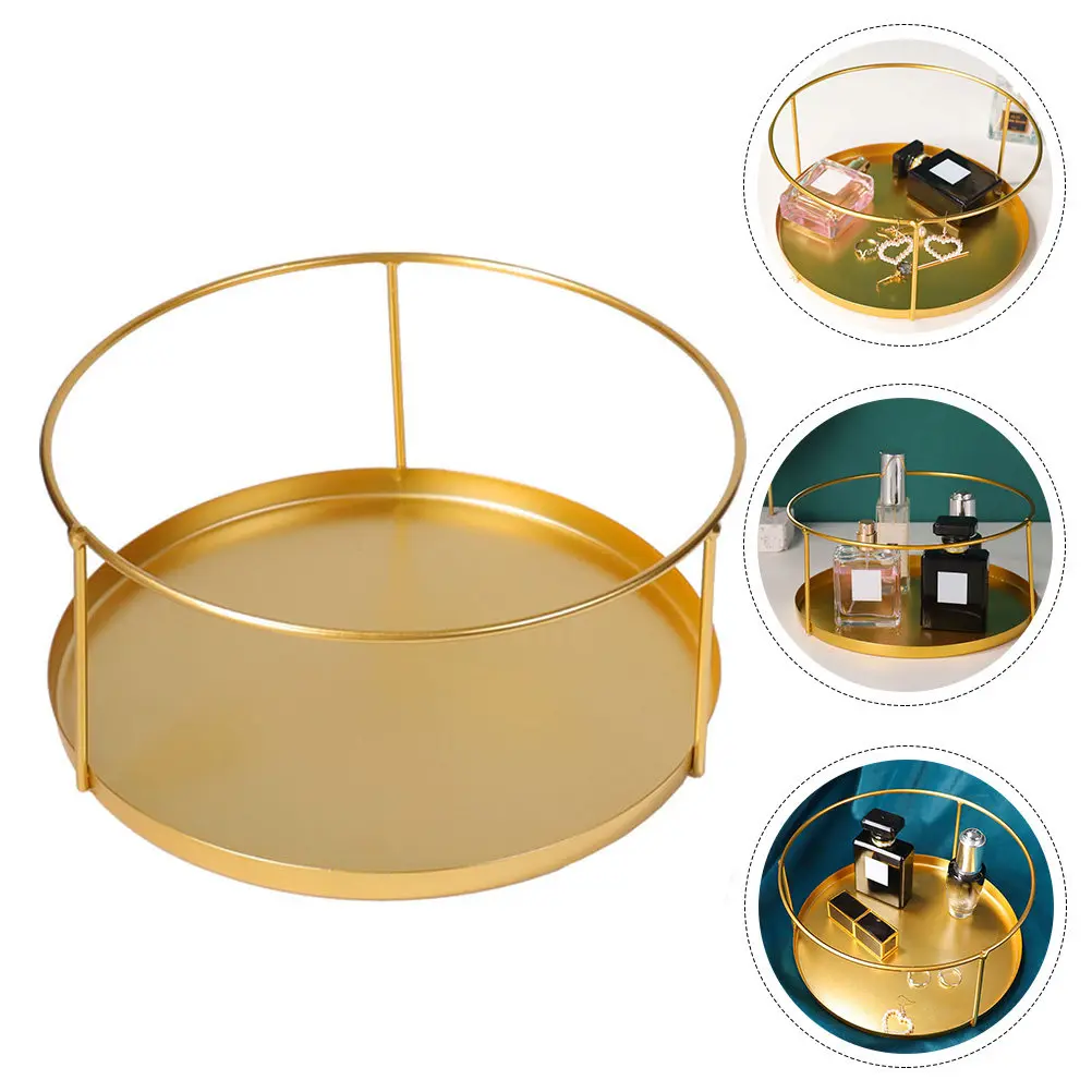 

Elegant Golden Metal Storage Tray Round Design for Home Accessories Keys and Remotes Easy to Clean and Wipe Metal Storage Tray