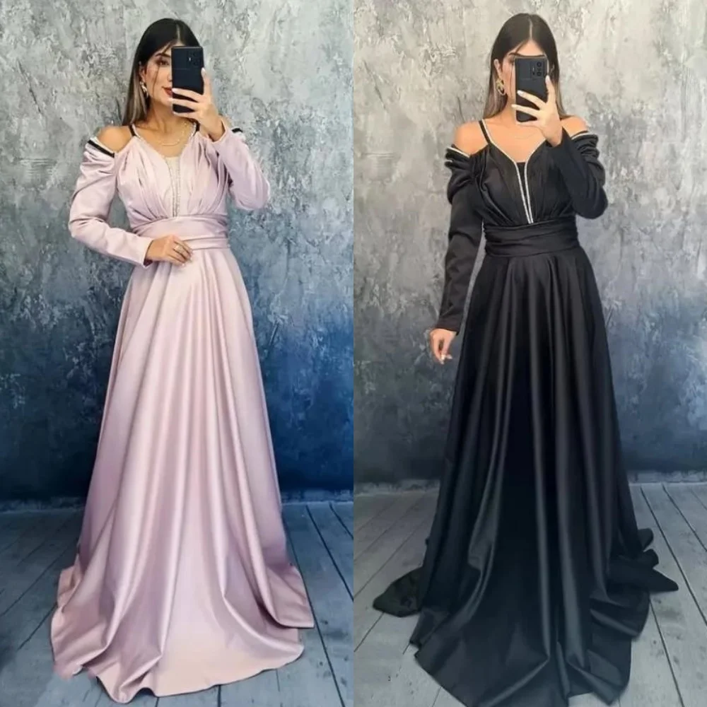 

Customized Sexy Fashion Pleat Draped A-line Off-the-shoulder Long Dresses Bespoke Occasion Dresses Exquisite Elegant Formal