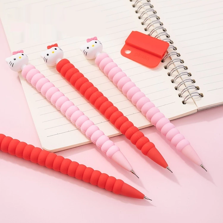 0.5mm  Kt Hello Kitty Cartoon Cute Image Silicone Auto Pencil Box Cute Cartoon Styling Student Press Pen Kids Christmas Present