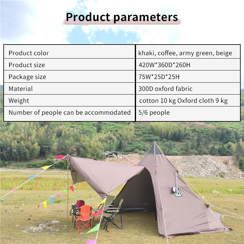 Lightweight Teepee Camping Tent with Removable Inner Mesh, 300D Nylon 1-3Persons for Backpacking Hiking Fishing Winter Camping