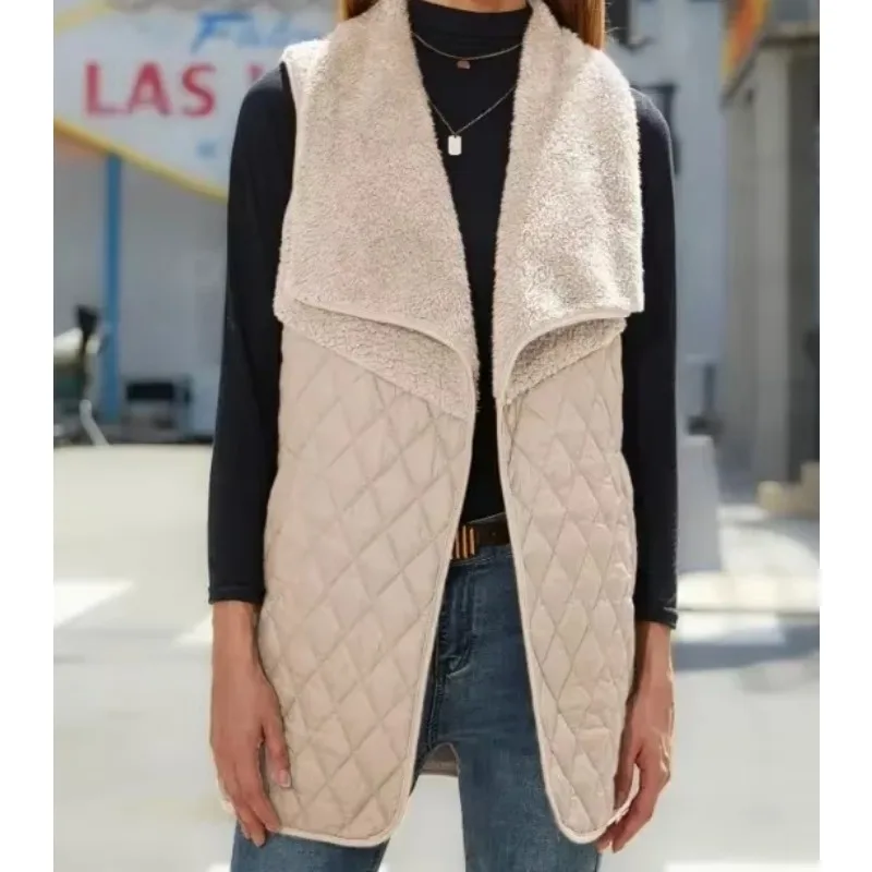 2024 Flash Velvet European and American Women Autumn New Fashion All-match Plush Stitching Cardigan Sleeveless Jacket Vest Women