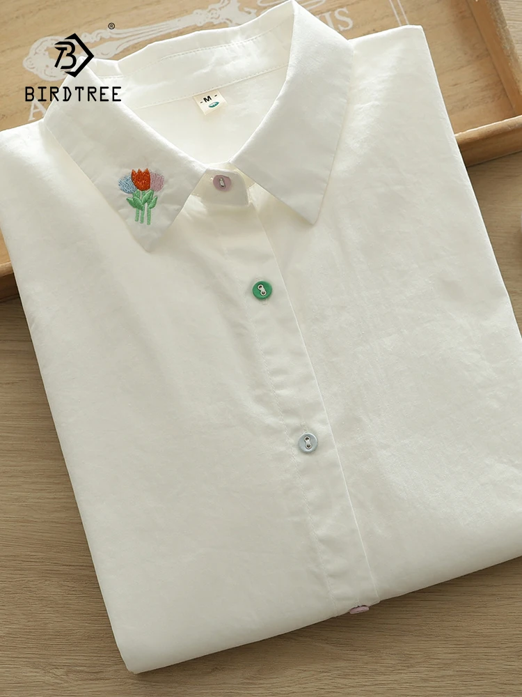 

Новинка 2025, осенняя хлопковая рубашка с длинными рукавами, женская рубашка с отложным воротником и вышивкой, свободная блузка Mori Girl с разноцветными пуговицами T58254CC