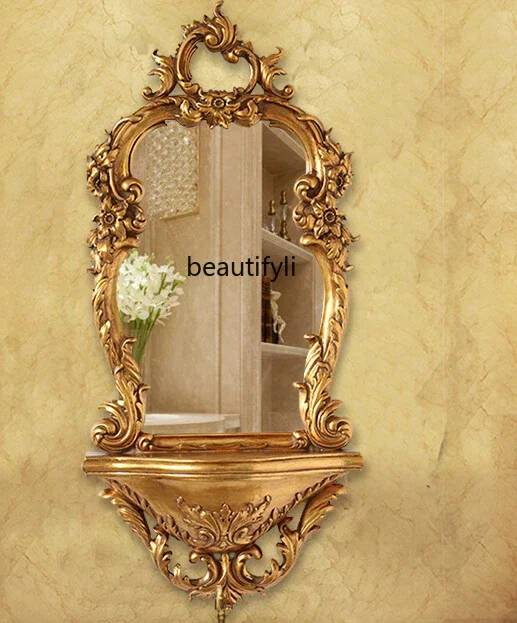 European-Style Carved Wall Hanging Bathroom Mirror Dressing Bedroom Cosmetic Mirror Living Room Fireplace Hallway Mirror