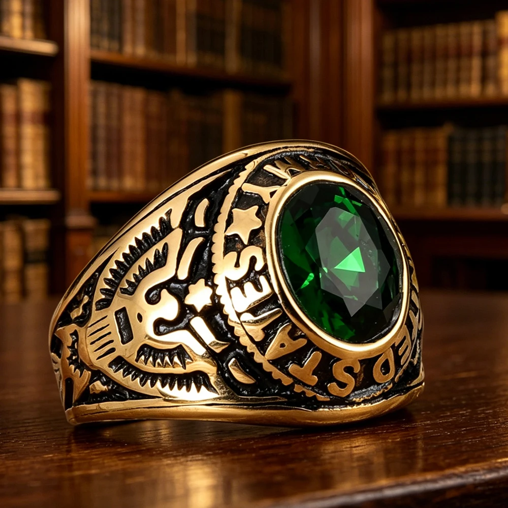 Punk High Quality Stone Rings for Men Women Vintage US Army Navy Air Force Stainless Steel Eagle Ring Fashion Jewelry Wholesale