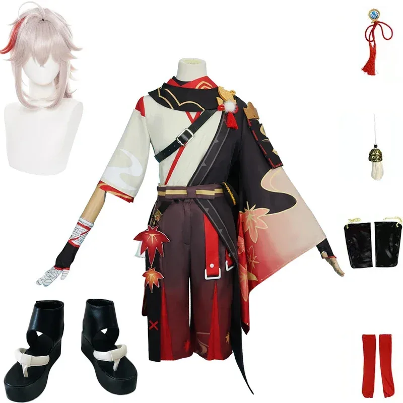 Genshin Impact Kaedehara Kazuha Cosplay Carnevale di Halloween Samurai Costume Parrucca Rosso Glassesx;8'm6,