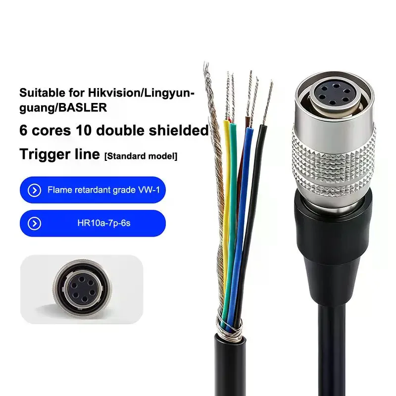 🔈HR10A-7P-6S 6Pin Industrial Camera I/O Trigger Cable With Power Adapter High Flexible For Hikvision Daheng Huaray Basler
