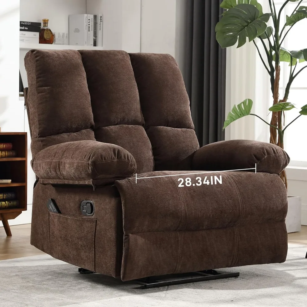 Oversized Recliner Chair 350 lb Weight Capacity, Plus Size 28 inch Large Wide Seat Manual Comfortable Fabric Recliner for Adults