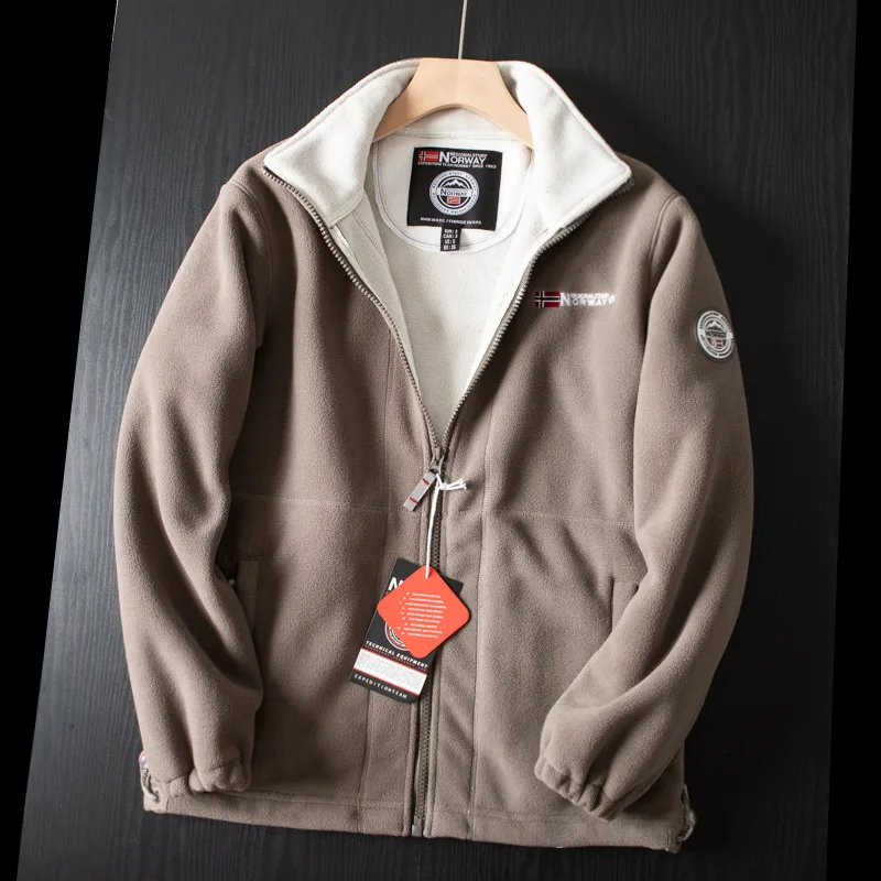 Pop Men's Autumn-Winter Essential: Warm Fleece Jacket With Pockets - Durable White Polar Overcoat For Cold Weather