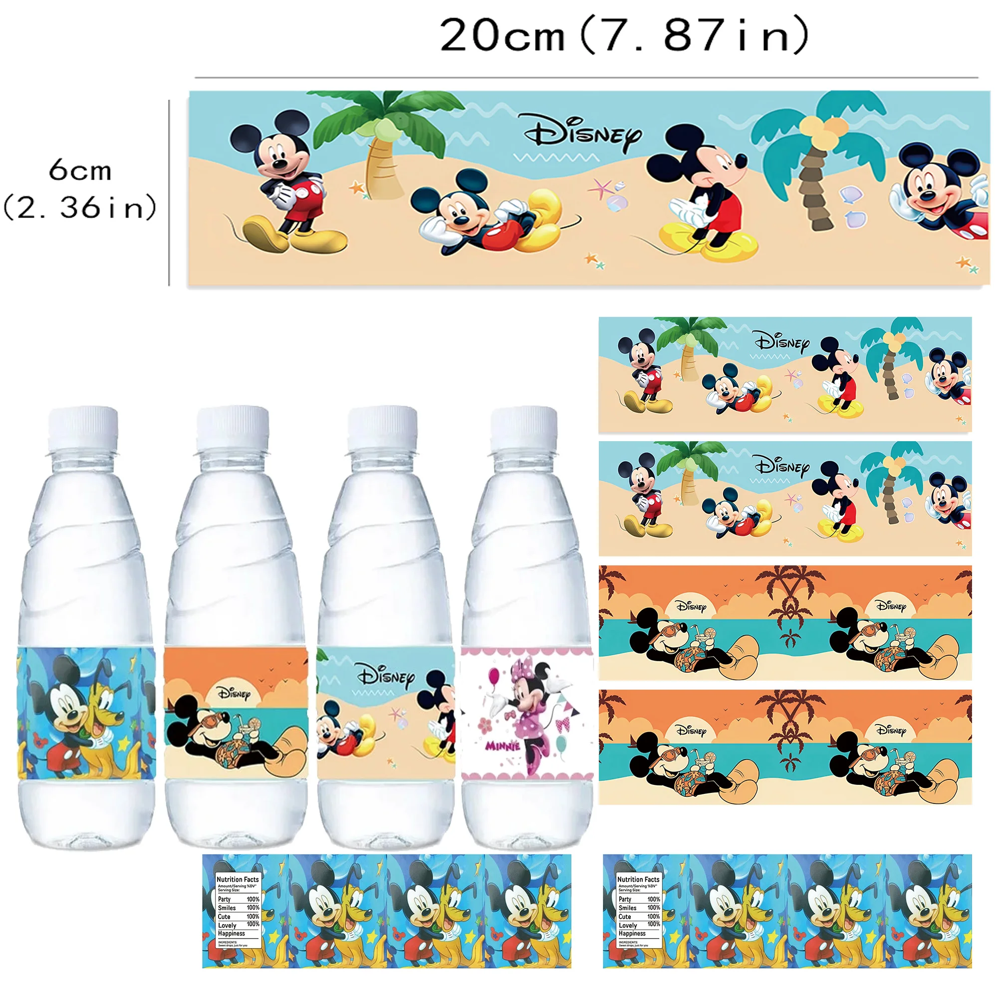 

10pcs Mickey Minnie Mouse Stickers Water Bottle Birthday Decoration Waterproof Sticker Party Favor Baby Shower Children's DIY