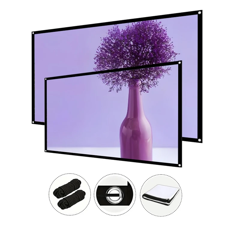 

150-дюймовый складной и портативный экран с веревкой, большой экран, проекция высокой четкости, домашний кинотеатр, проекция на открытом воздухе