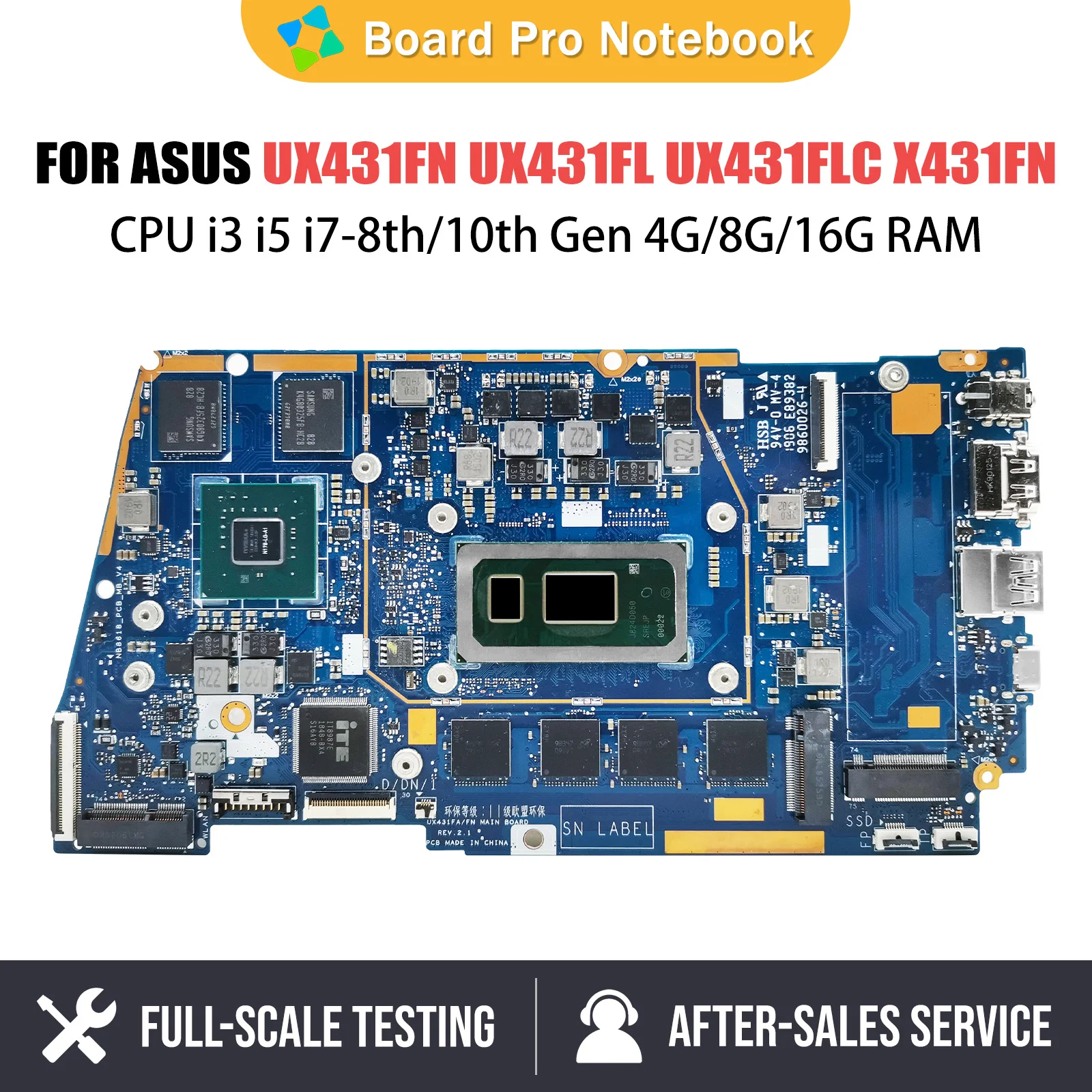 

Notebook Mainboard For ASUS UX431FAC RX431F BX431F UX431FN UX431FLC Laptop Motherboard I3 I5 I7 8th 10th Gen 4G 8G 16GB RAM