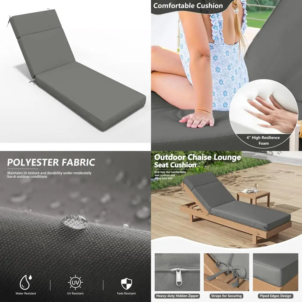 

Water-Resistant and Fade-Resistant Outdoor Chaise Lounge Cushion, 80 L x 26 W x 4 D, High-Density Foam for Comfortable Relaxatio