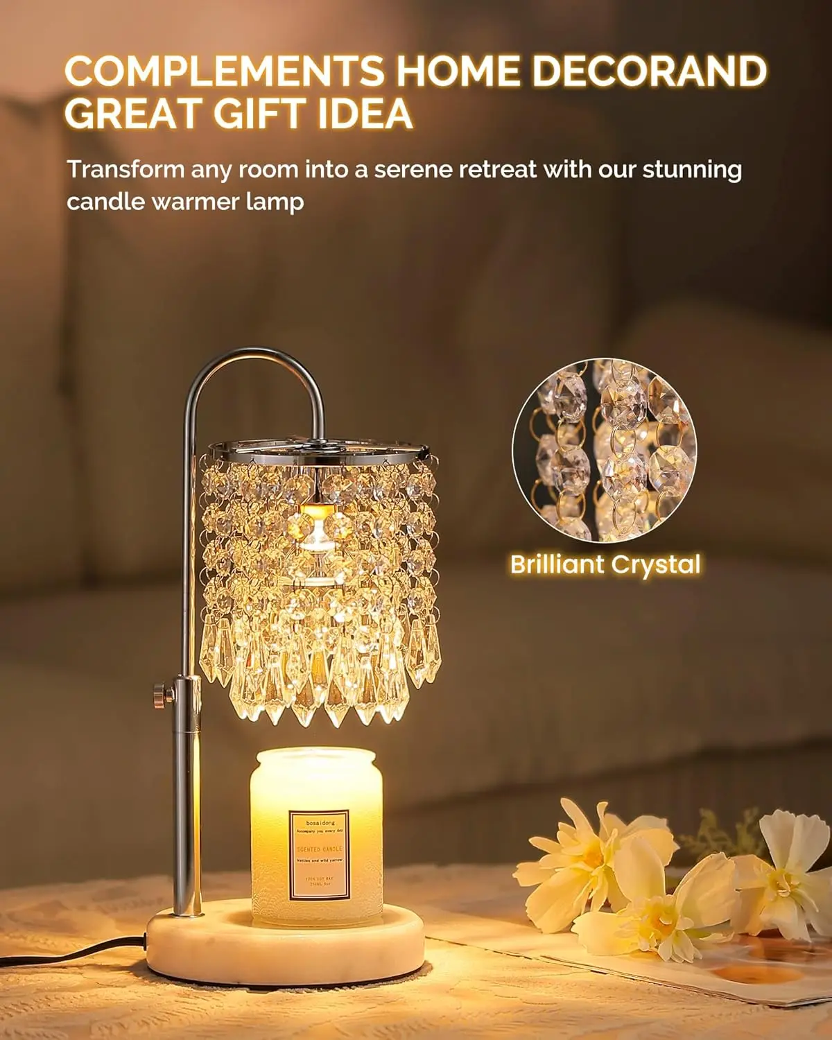 Lampada scaldacandele con timer, dimmer e 3 lampadine, scaldacandele con base in marmo per candele in barattolo, regali di compleanno per donne