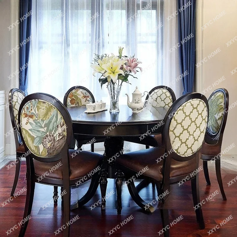 A  solid wood dining table antique square dining table retractable black high-end round