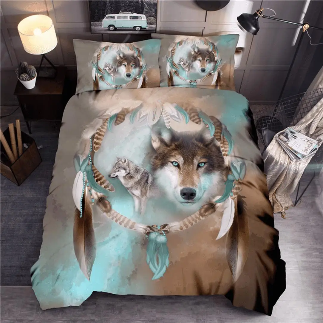 

Exotic Bohemia Indian Wolf Dream Catcher Animal Duvet Cover, for Kids & Teens, King Size