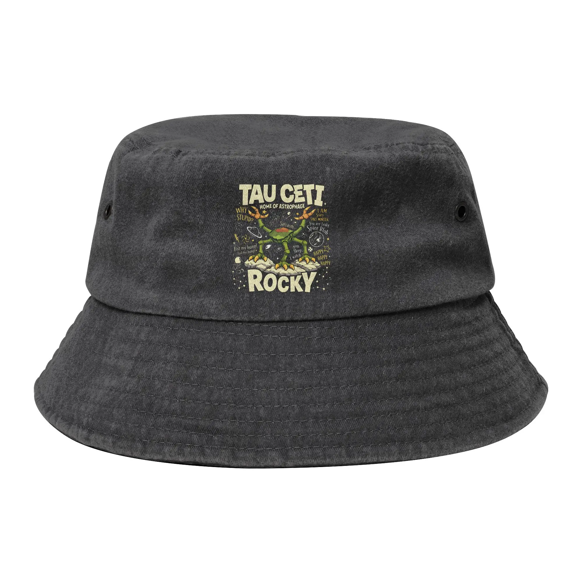 Rocky Project Hail Mary Space Monster Bucket Hats for Unisex Distressed Denim Washed Floppy Hat for Fisherman Hats Bob Hat