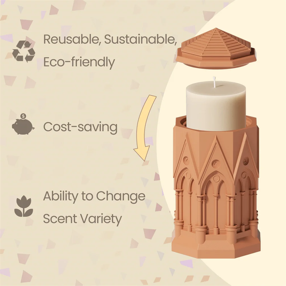 Tall Gothic Architecture Candle Jar Silicone Mold with 7oz Sustainable Candle Refill Mold Home Decor