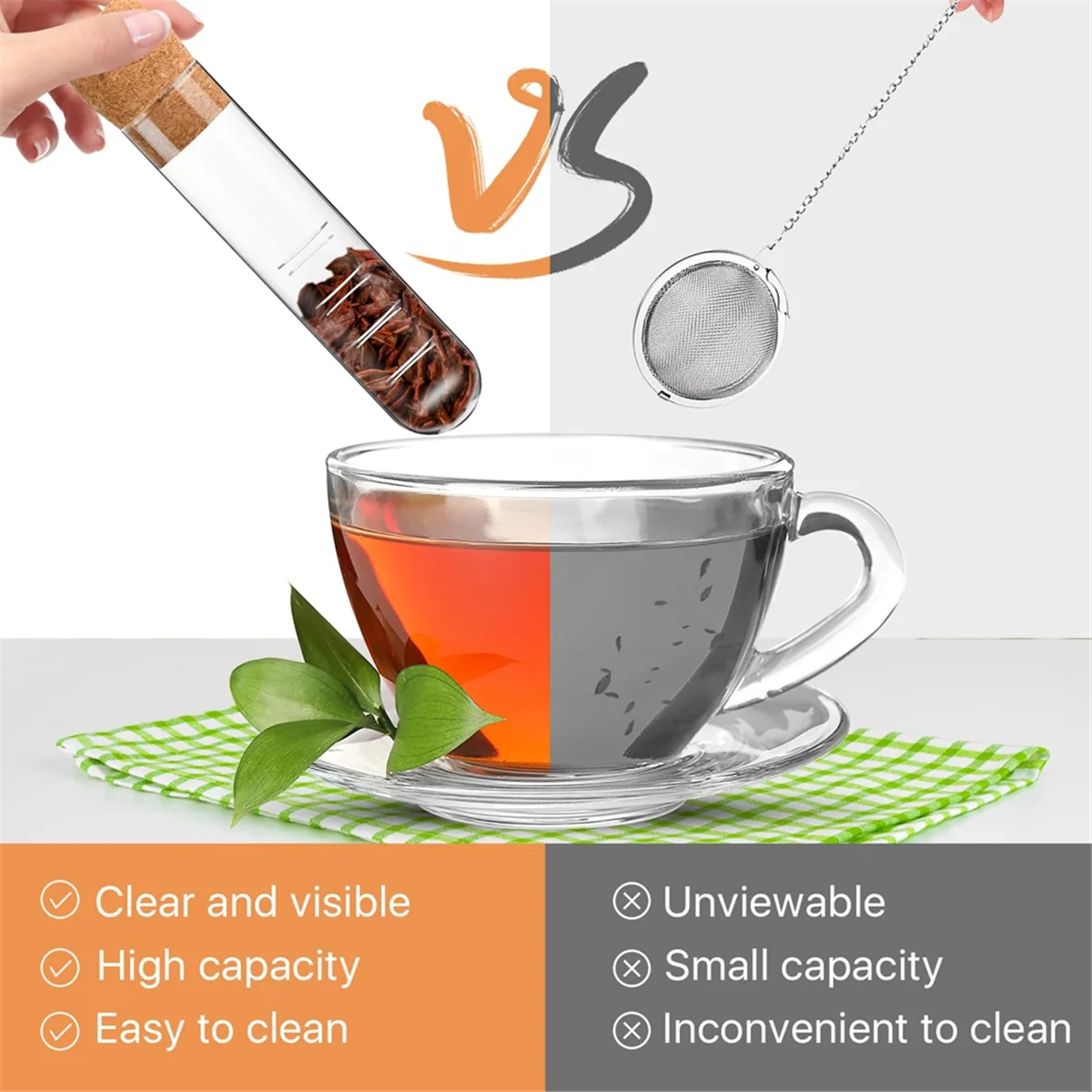 

6 Pcs Glass Tea Infuser, Glass Strainers with Cork Lid, Reusable Glass Diffuser for Tea,Clear Tea Strainer for Cups,Mugs