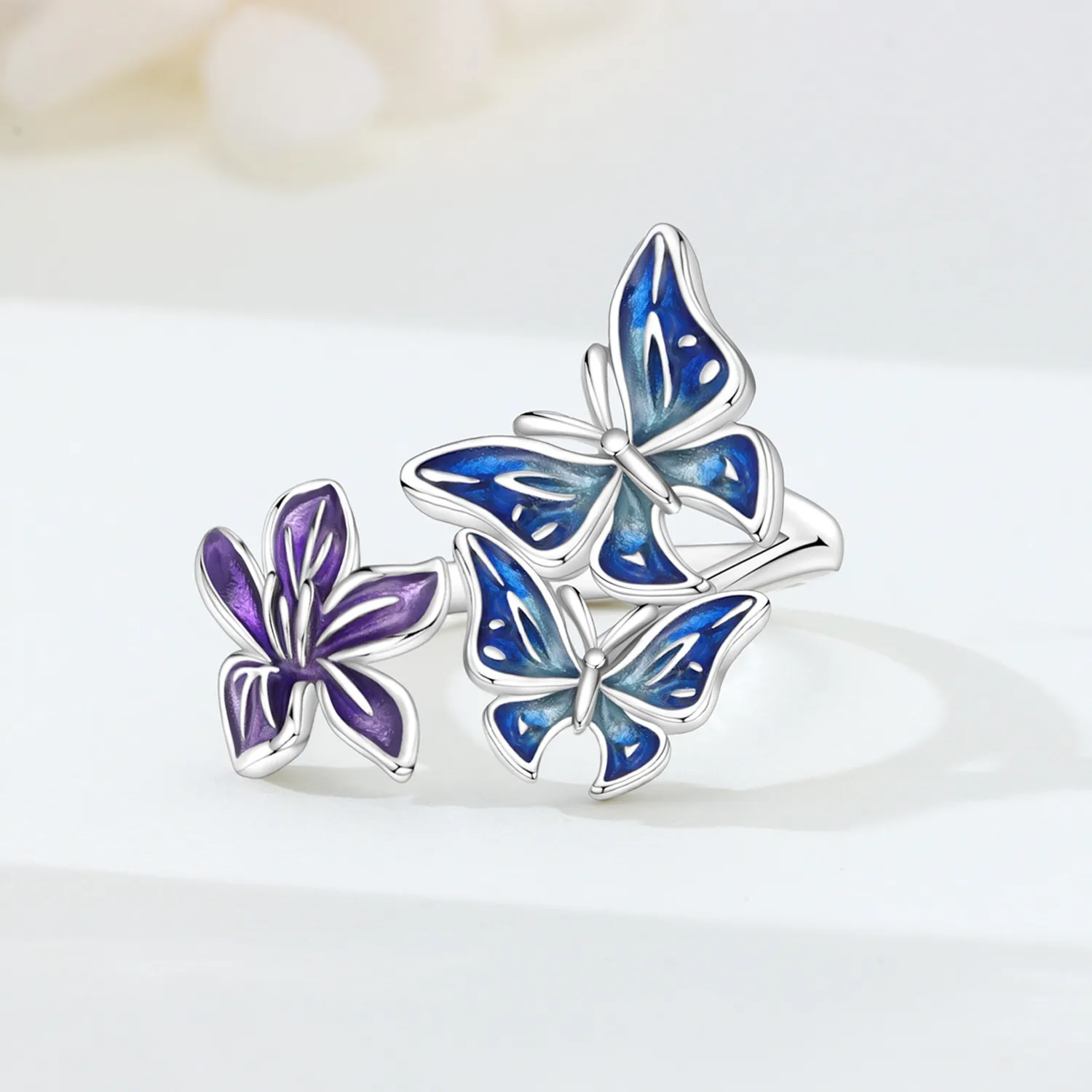 Orstarry S925 Sterling Silver Butterfly Love Flower Opening Ring For Women Original Finger Ring Jewelry Party Fine Trendy Gifts