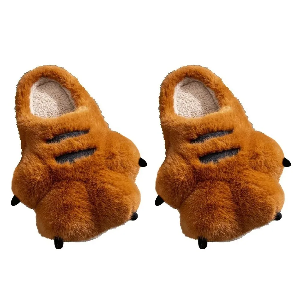 

Kawaii Cartoon Tiger Claw Slippers Bear Paw Anti Slip Plush Slides Homewear Floor Shoes Platform Flip Flops Winter