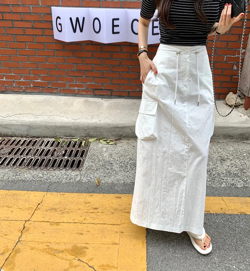 Casual High Waist A-Line Skirt Women's Summer Thin Slim Fit Long Split Sexy Workwear Denim  Color Commute Style Long Dress