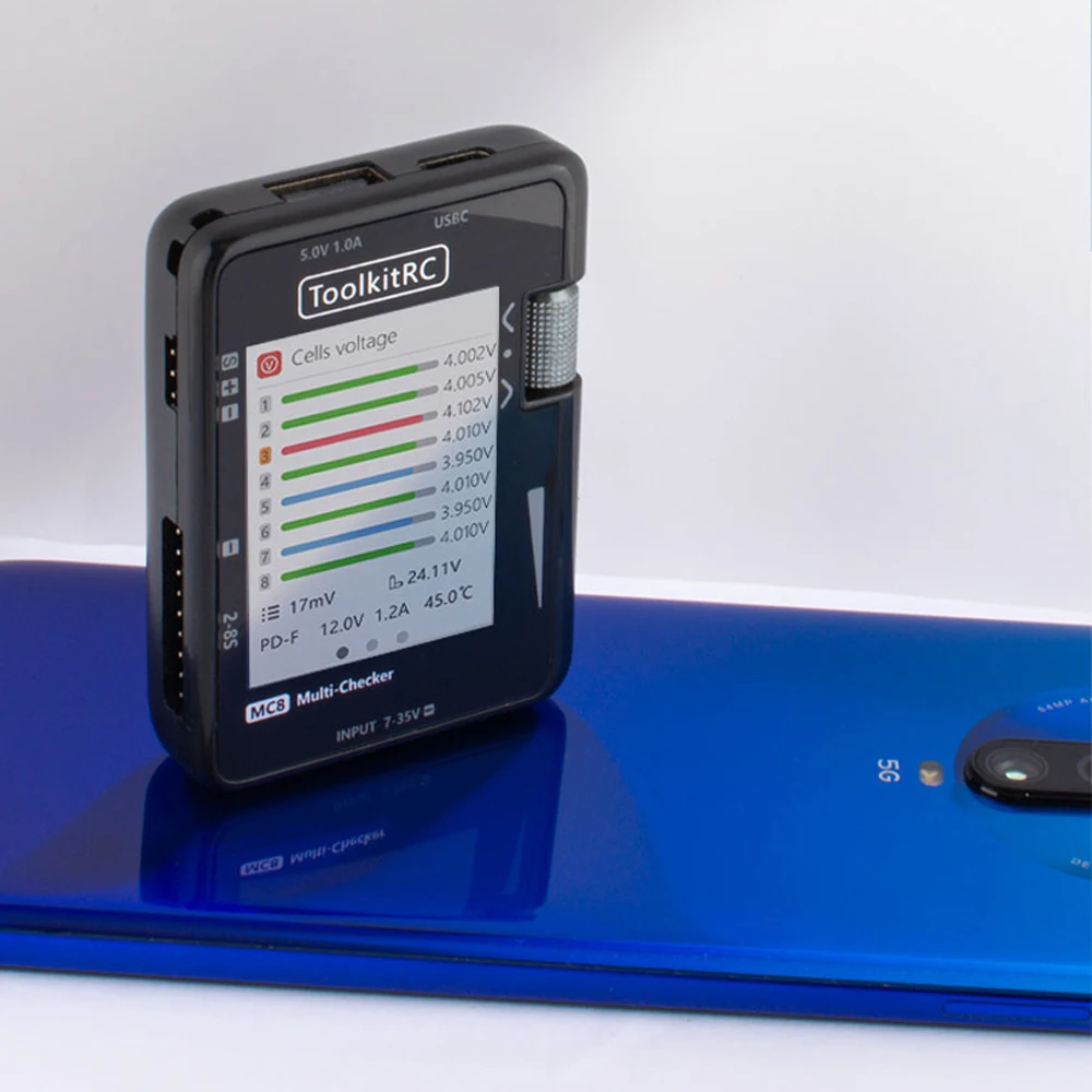 Toolkitrc mc8 xt60 35v 2-8s 32-bit arm prozessor batterie multi-checker pwm/ppm/sbus anzeige, pwm ausgang USB-C schnelles laden