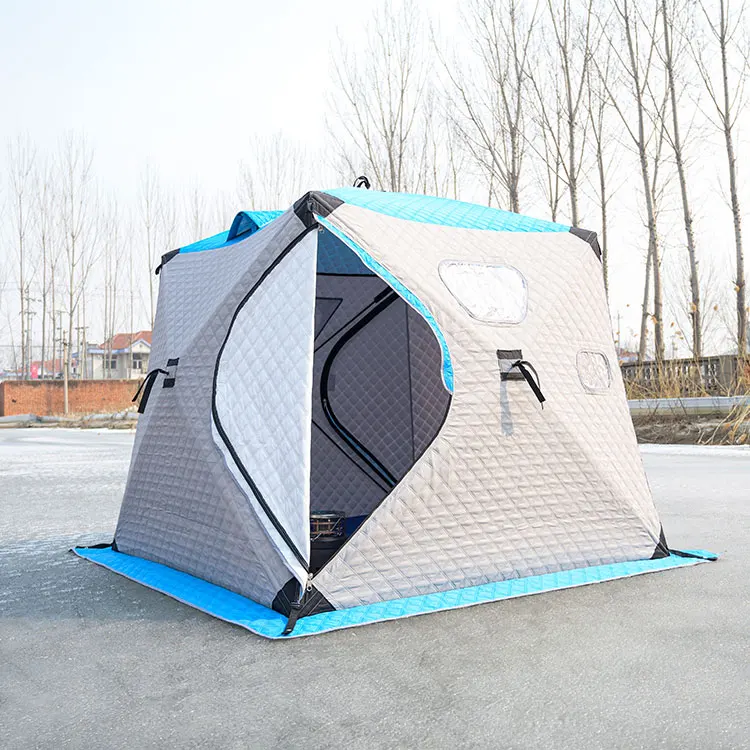 Tienda de Campaña Portátil Impermeable Acolchada con Apertura Automática, Tipo Cubo, Aislada para Invierno, para Acampar, Pescar, con Estufa