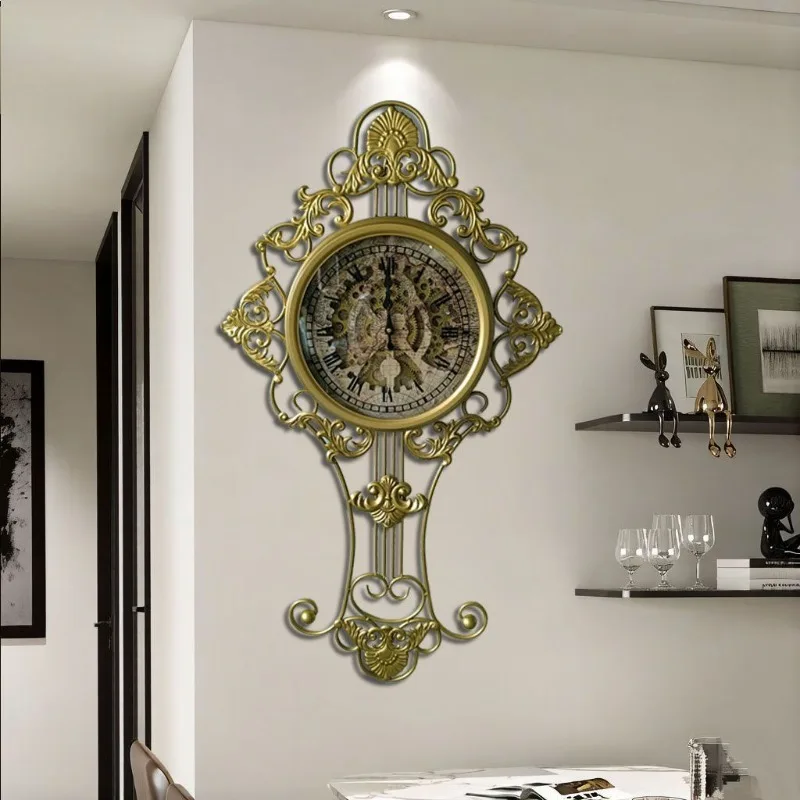Mechanic Wall Clock Large Living Room Wall Clocks Aesthetic Luxury Silent Watches Retro Metal Minimalist Art Home Decoration