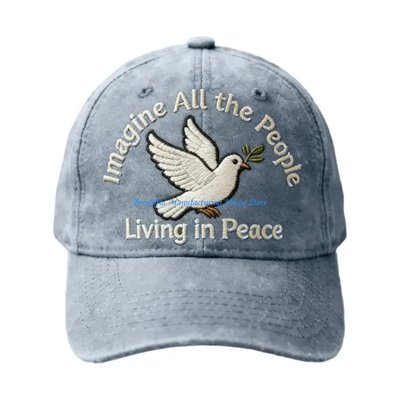 E56A Unisex Cotton Sunscreen Hat Outdoor Sports Cap Feature Flying Bird Embroidery And Inspirational Peace Slogan