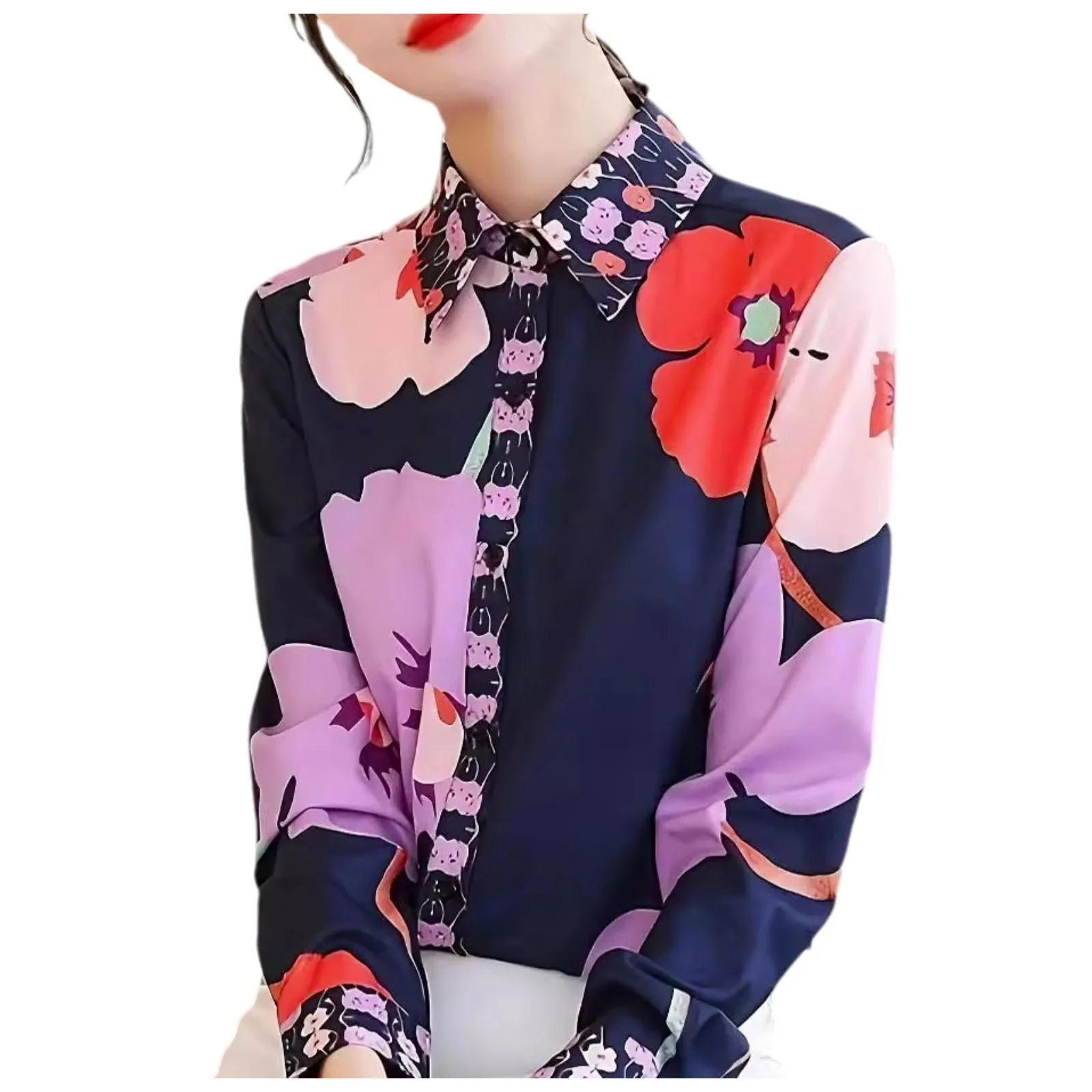 Women Fashion Print Button Down Shirt Long Sleeve Casual Loose Temperament Women Boho Fashion Summer Sweet Loose Casual Tops