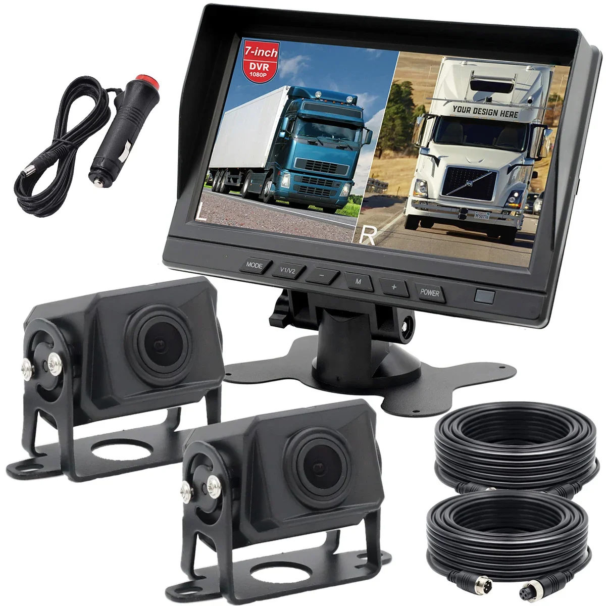 

Wired Backup camera System 7" AHD IPS DVR Monitor Dual Split Screen+2X IP69 1080P Rear View Reverse Camera For Truck/RV/Trailer