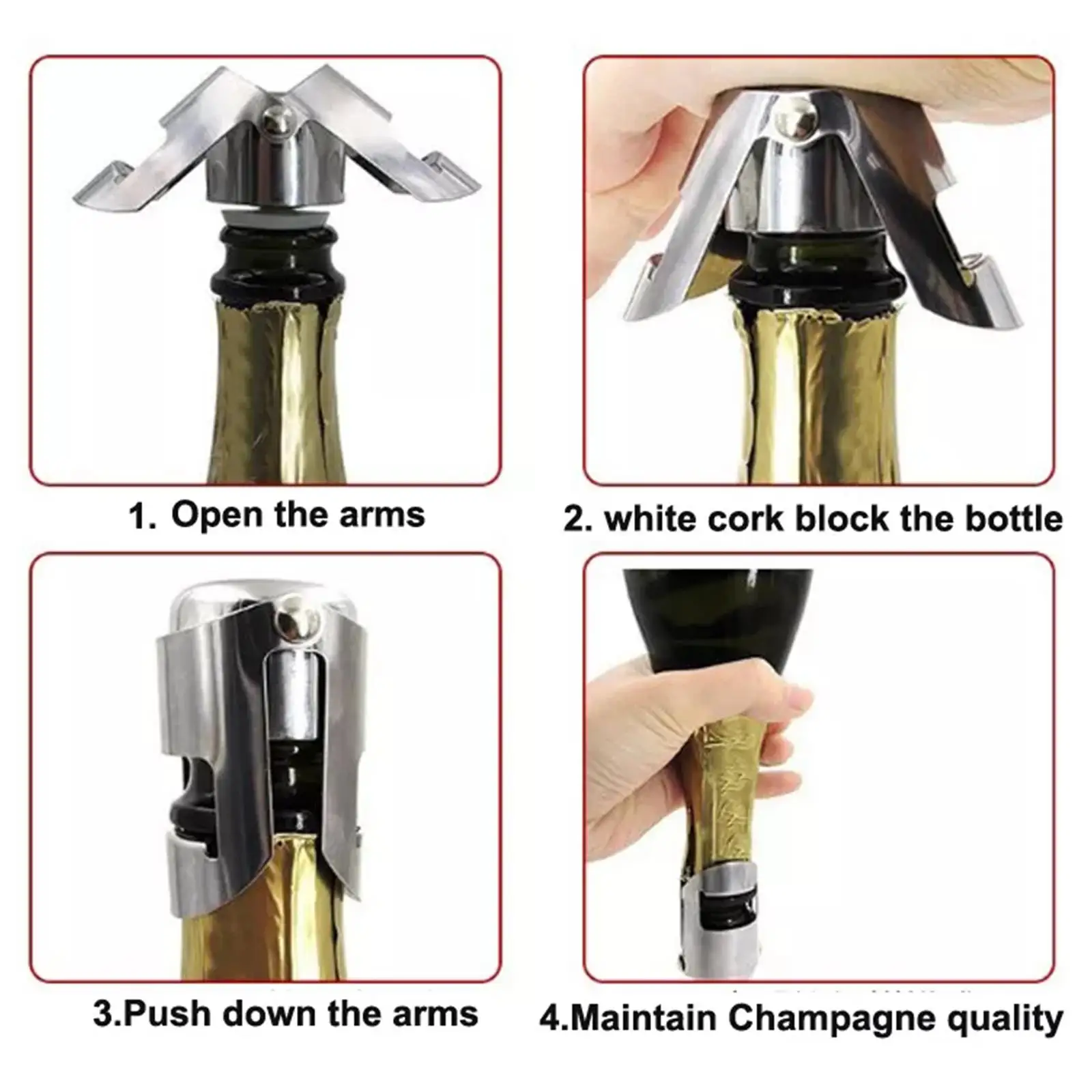 1pcs Champagne Bottle Stopper Stainless Steel Sparkling Grape Wine Bottle Plug Vacuum Sealer Bottle Liquor Flow Stopper Cap Bar